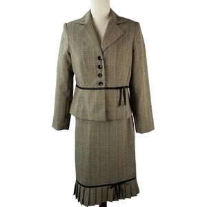 Giorgio Sant'Angelo Green Rust Tan Vintage 2 Piece Skirt Jacket Ruffle Hem 6 P